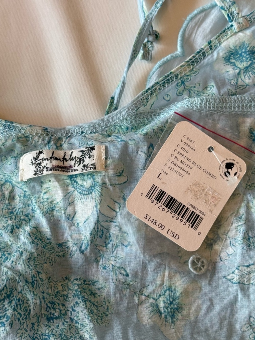Intimately Free People Blue Floral Lace Trim Cami Tie Strap Boho Crop Tank Top L - Picture 3 of 7